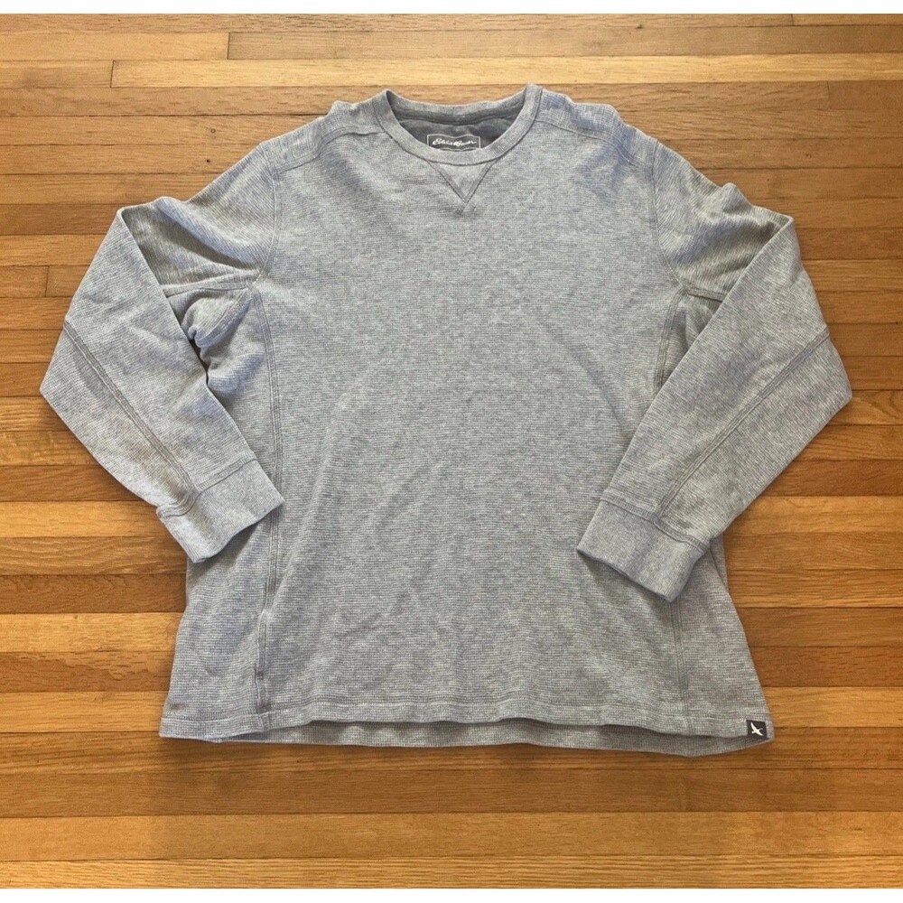 Eddie Bauer Men's X-Large XL Grey Waffle Thermal Long Sleeve Crew Neck Shirt
